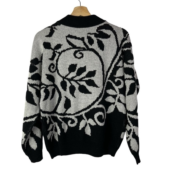 Vintage Rave Black & Silver Metallic Leaf Print Pullover Sweater S - Picture 2 of 4